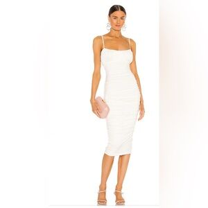 LOVERS AND FRIENDS REVOLVE WHITE RUCHED EMMA MIDI DRESS SIZE XS
